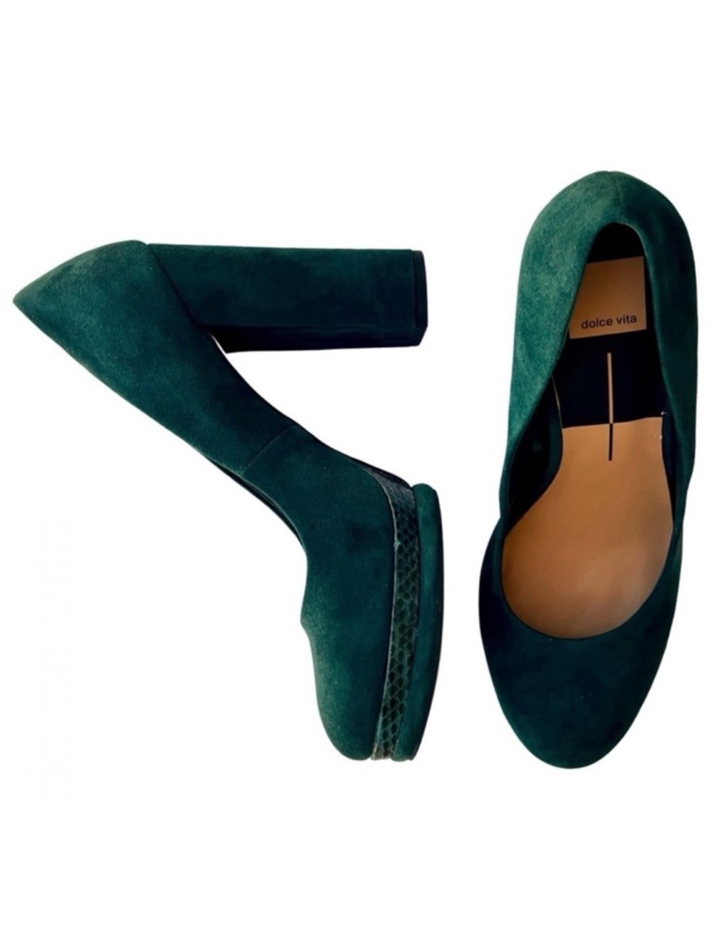 Suede Platform Block Heel Teal Green Faux Snake Skin 10 Dolce Vita Veile Shoes